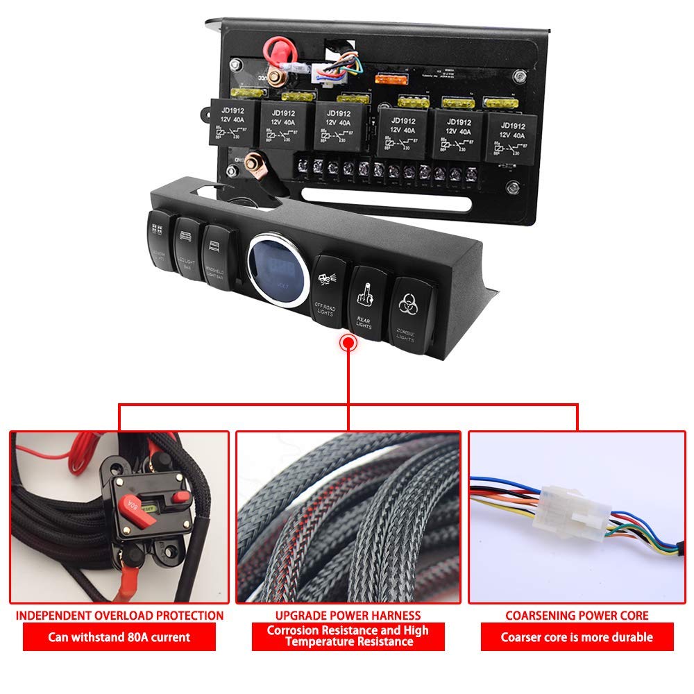 Jeep Wrangler JK JKU 6-Switch Control Panel Box for LED Light Bar & Rock Lights - 3 Color Options | Off-Road Accessories for Adventure & Night Driving