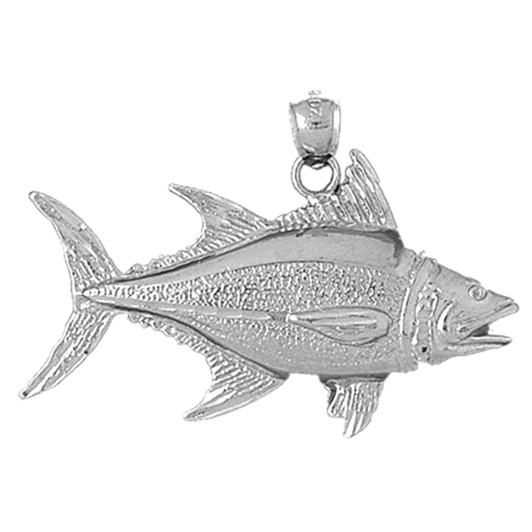 14K White Gold Tuna Pendant Necklace - 30mm Elegant Jewelry for Women, Perfect Gift for Birthday & Anniversary | Dainty Ocean-Inspired Jewelry for Beach Parties & Everyday Wear
