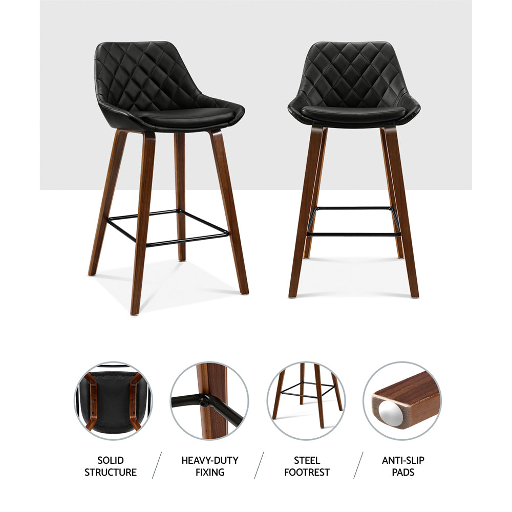 2 Bar Stools with PU Seat and Wooden Frame - Perfect for Kitchen Island, Breakfast Bar & Home Decor