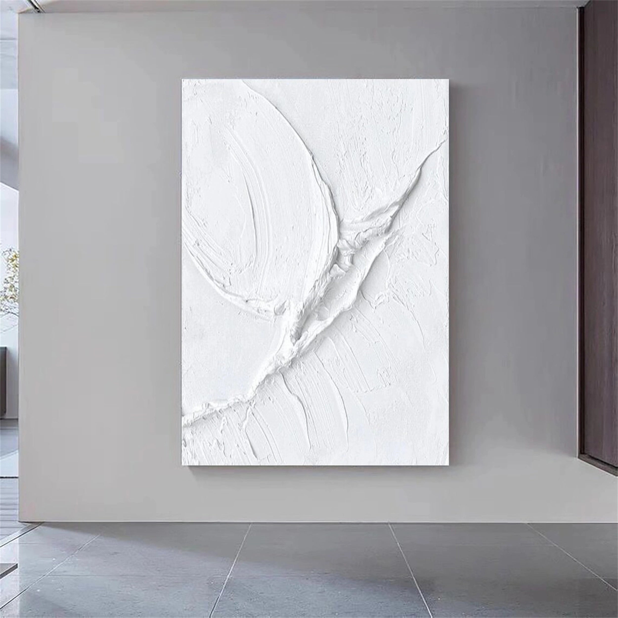 White Minimalist Textured Painting Canvas #MM161 - Premium Abstract Wall Art for Modern Home & Office Decor