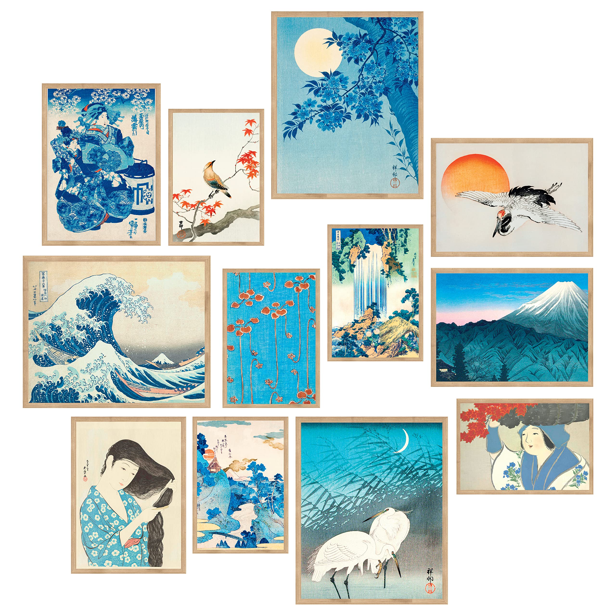 97 Japanese Wall Art Prints - Blue Great Wave Off Kanagawa by Hokusai, Asian Home Decor Posters for Bedroom, Living Room & Office (Unframed)
