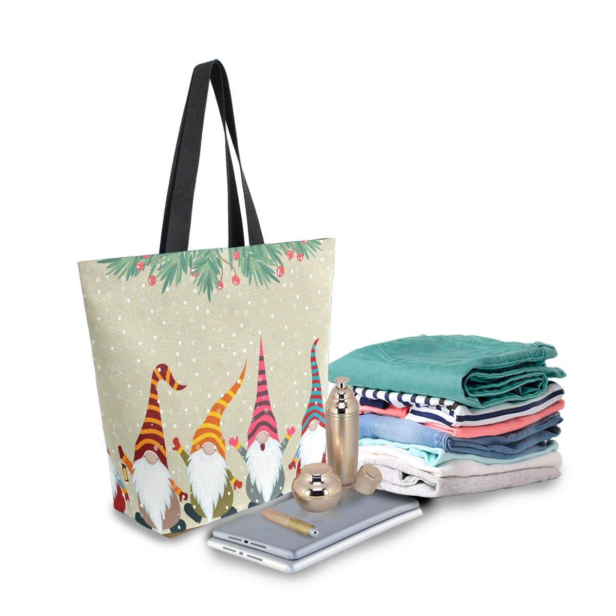ALAZA Christmas Gnomes Winter Canvas Tote Bag for Women - Large Reusable Cotton Shoulder Bag for Travel, Work, Shopping & Groceries - Perfect Holiday Gift & Everyday Use