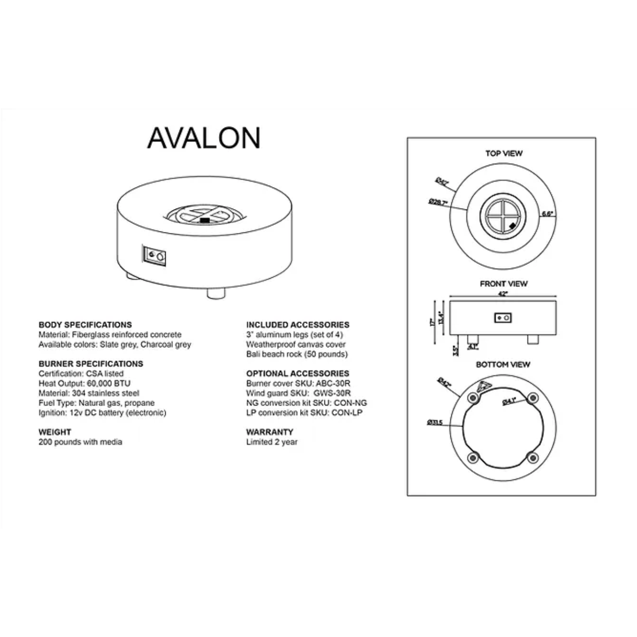 Avalon Outdoor Patio Fire Pit - Stainless Steel Wood Burning Fire Pit for Backyard, Garden, Camping - Perfect for Bonfires, S'mores & Outdoor Gatherings
