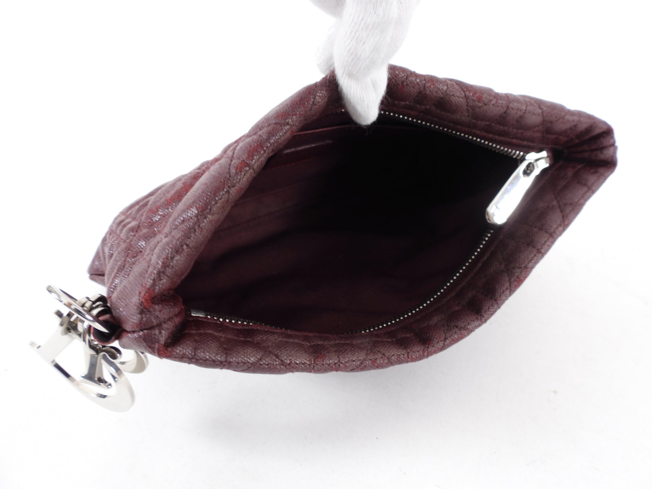 Dior Burgundy Coated Canvas Cannage Cosmetic Clutch Bag for Women | Luxury Makeup Pouch | Perfect for Travel, Parties & Everyday Use