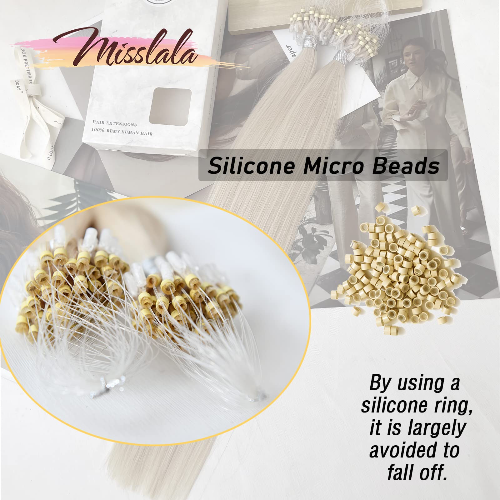 22 Inch Micro Loop Human Hair Extensions - Remy Hair Microlink Extensions #60A White Blonde - 50 Strands 50g Straight Hair for Salon & Styling - Perfect for Weddings, Parties & Daily Volume Boost