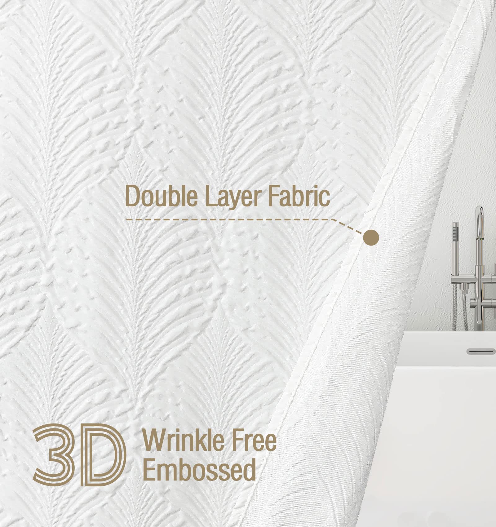 Extra Long Shower Curtain 72x84 Inches - 3D Embossed Textured White Fabric Bathroom Curtain with Hooks, Modern Farmhouse Chic Design for Tall Showers - Perfect for Spa-Like Bathrooms & Guest Suites