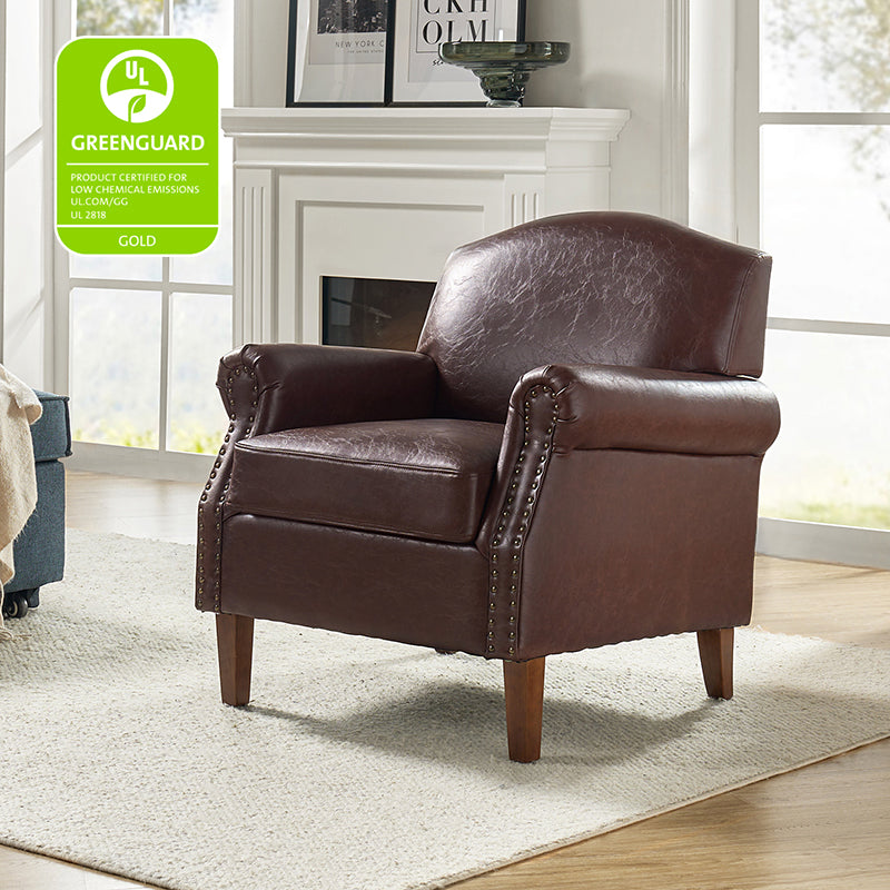 Gianfranco Vegan Leather Armchair with Sturdy Wooden Legs - Modern Vegan Leather Lounge Chair for Living Room, Office & Reading Nook - Eco-Friendly Faux Leather Accent Chair