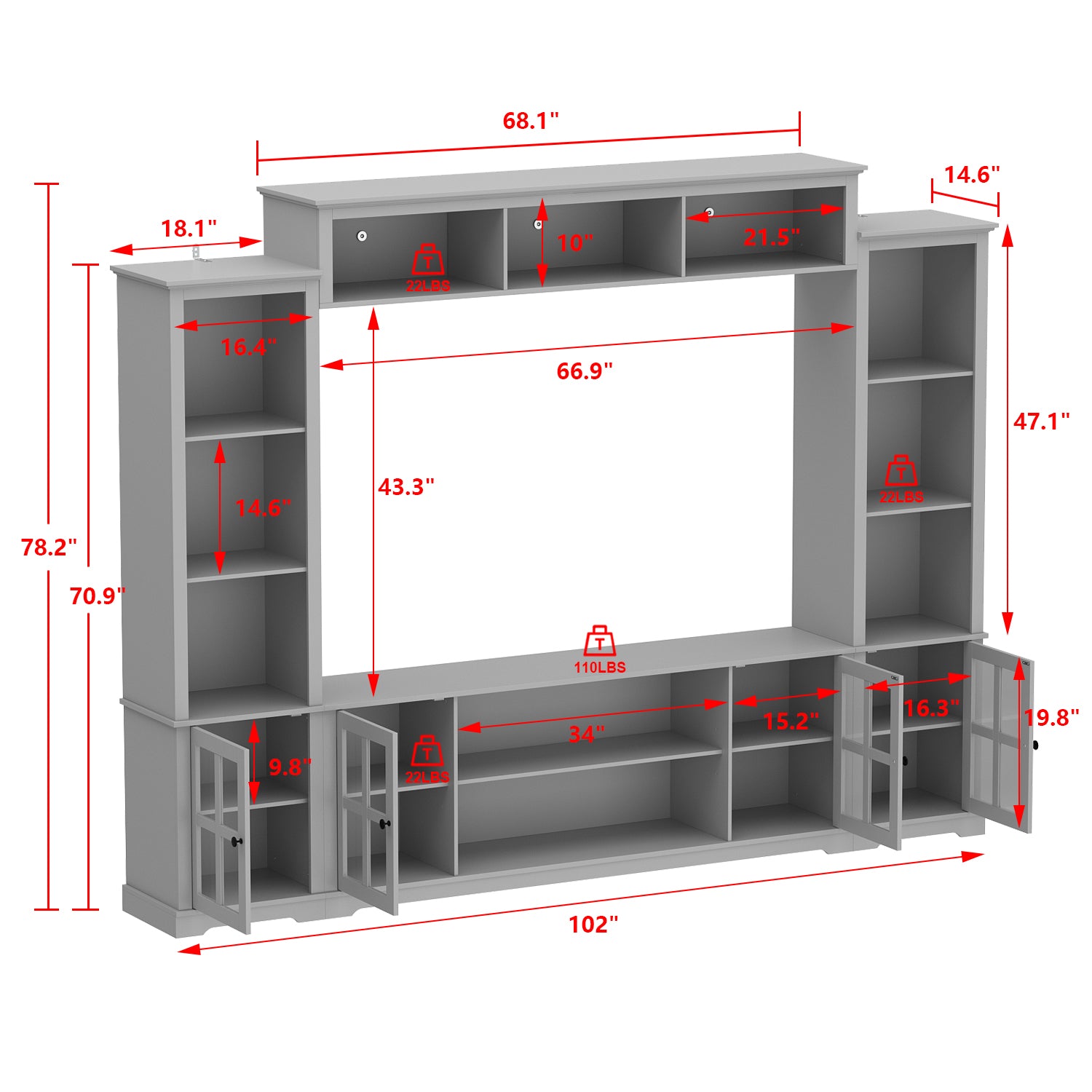 Large TV Stand Entertainment Center with Storage - Modern TV Bench for Living Room, Bedroom & Home Theater - Sturdy TV Media Console for Flat Screen TVs up to 65