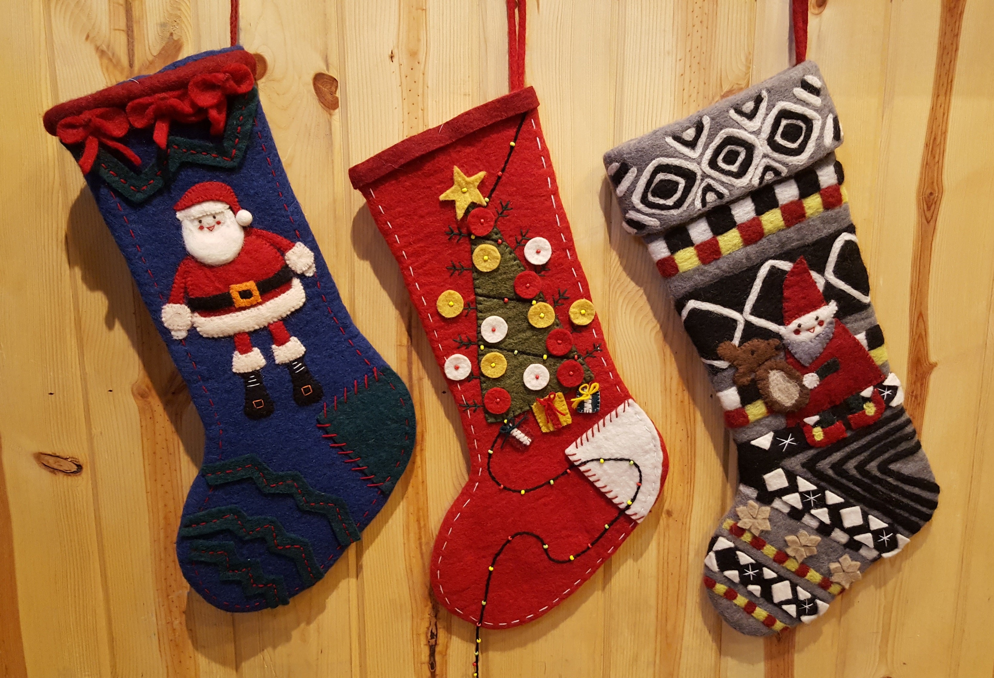 Hand Felted Wool Christmas Stockings - Traditional Old World Style Holiday Decor for Fireplace Mantel - Perfect for Xmas Gift Giving & Festive Home Decor