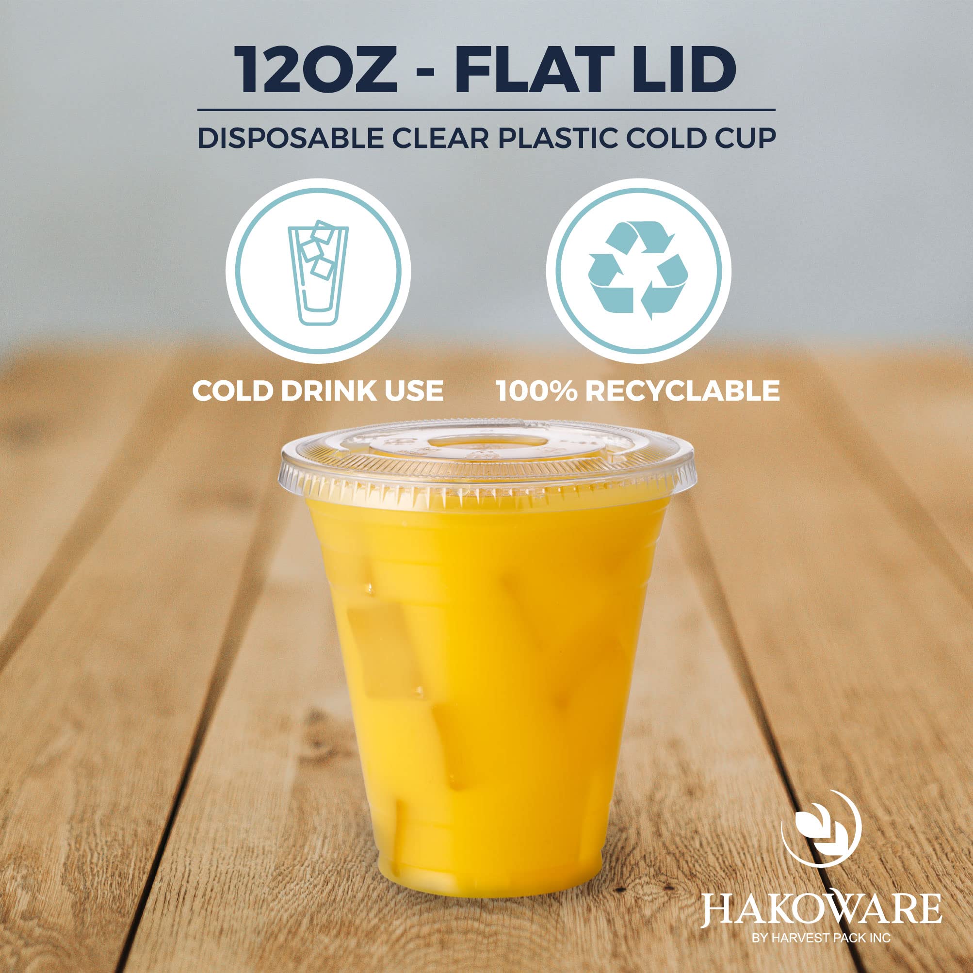 1000 Pack HAKOWARE 12 oz Ultra Clear Plastic Cold Cups with Flat Lids - Disposable Wedding, Party, and Event Drinking Tumblers - Perfect for Iced Coffee, Beer, Juice & Cold Beverages - Ideal for Weddings, BBQs, Picnics, and Office Parties