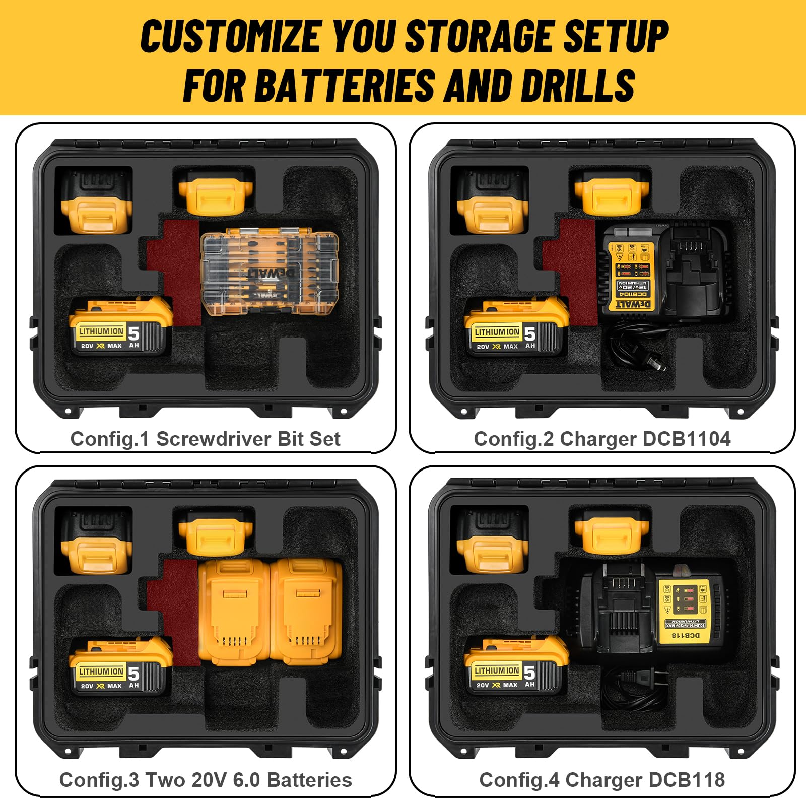 Dewalt 20V Max Cordless Drill & Impact Driver Tool Case - Waterproof Hard Storage Box for Dewalt Atomic Drill Set, Batteries & Charger (Case Only) - Perfect for Job Sites, Construction & DIY Projects