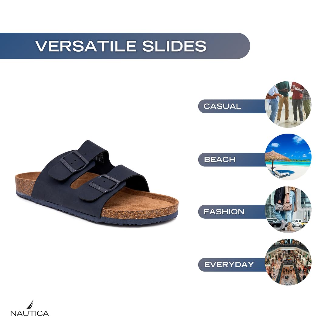 Nautica Men's Comfortable Adjustable Buckle Sandals with Cork Footbed - Casual Slides for Beach, Pool & Summer Wear (Regular/Wide Width, Big Size) - Breathable & Stylish Outdoor Footwear