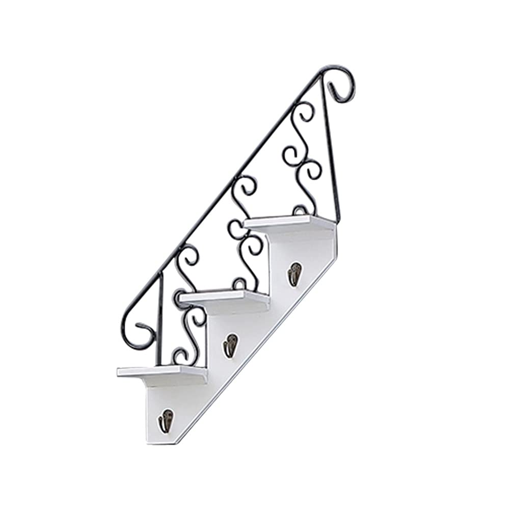 Sturdy Iron Wall Mounted Storage Shelf for Indoor Plants - White Wooden Flower Stand with Durable Design | Perfect for Home Decor, Staircase Display & Small Space Organization