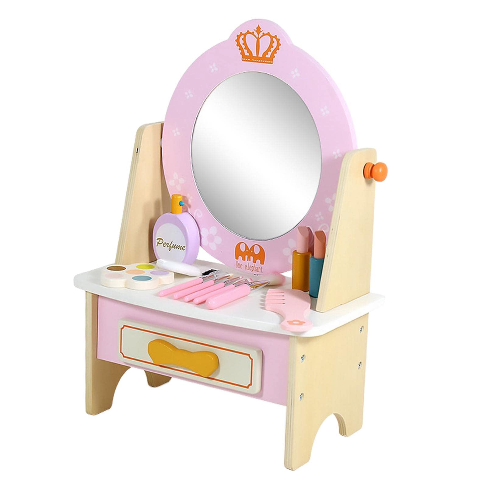 Wooden Princess Vanity Table with Mirror & Makeup Accessories - Role Play Educational Toy for Toddlers & Kids - Pretend Play Dress Up Set for Girls - Perfect for Birthday Gifts & Imaginative Playtime