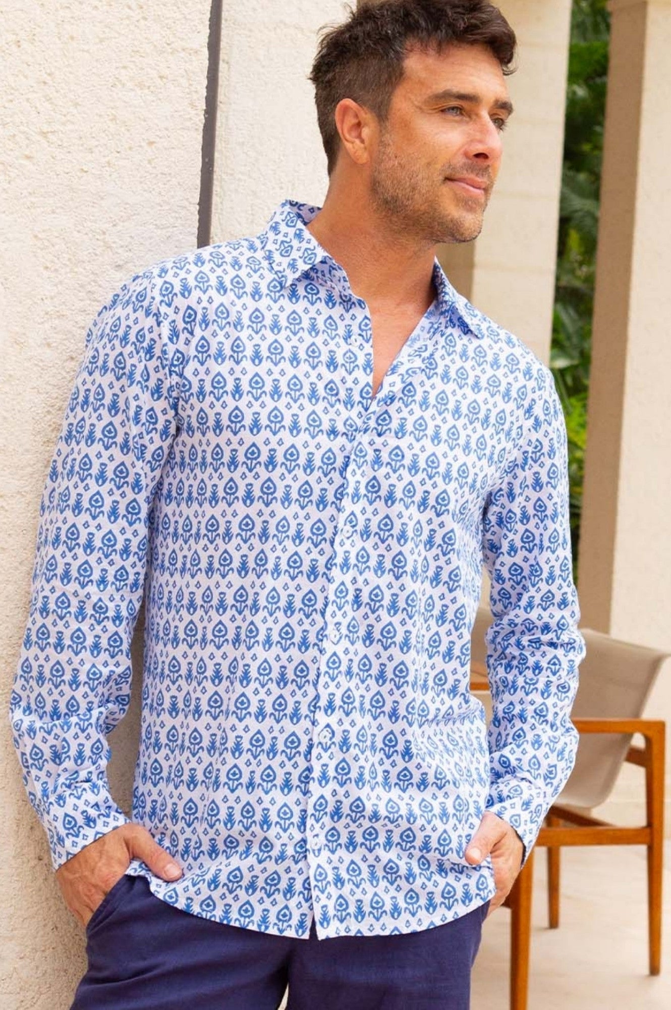 Organic Cotton Men's Shirt - Breathable Casual Tee in Tear Drop White/Blue | Perfect for Everyday Wear, Office & Outdoor Activities