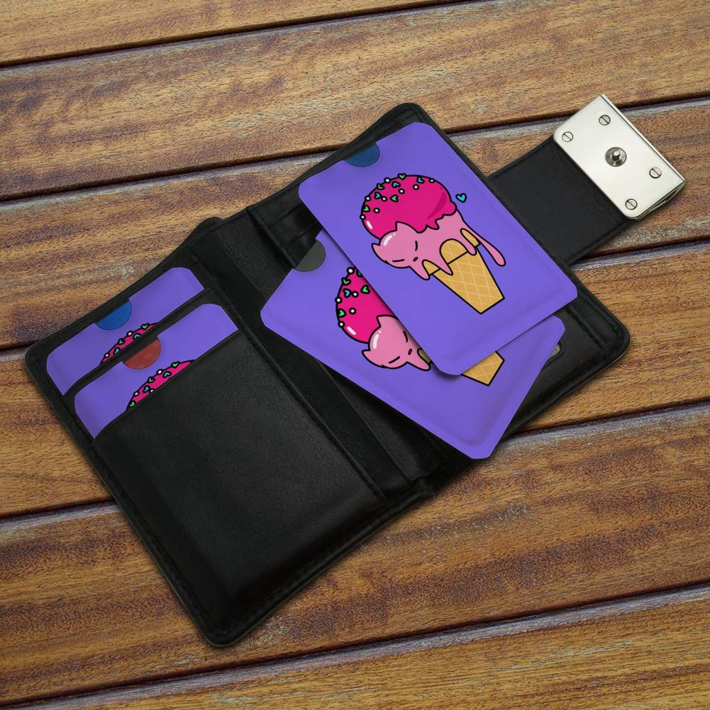 Stylish Cat-Themed RFID Blocking Credit Card Holder Set of 4 - Ice Cream Cone Design for Wallet Protection | Perfect for Travel, Shopping & Contactless Payment Security