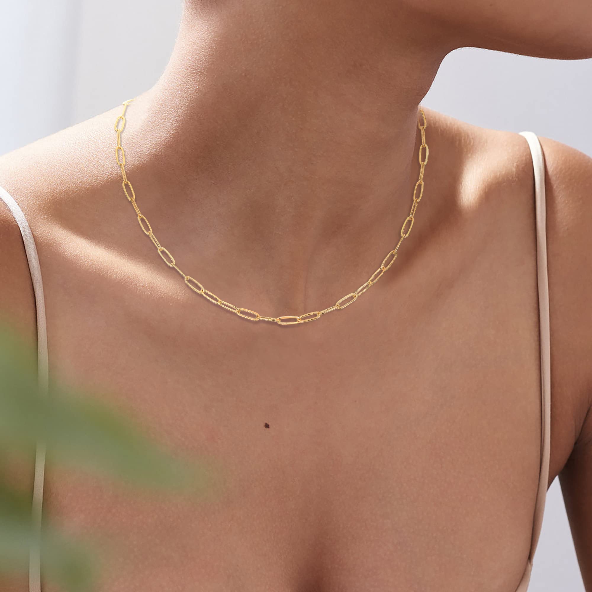 EVER FAITH Layered Initial Pendant Choker Necklace for Women - Simple Cute Hexagon Letter Paperclip Chain Jewelry Gift for Her | Birthday, Anniversary, Valentine's Day Present
