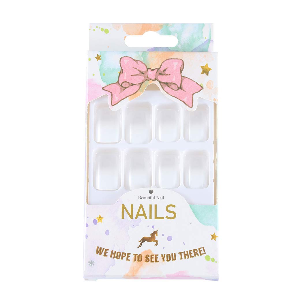 Brishow 24pcs French White Short Press on Nails - Acrylic Gradient Fake Nails with Full Cover Stickers for Women & Girls - Perfect for Parties, Weddings, and Daily Wear