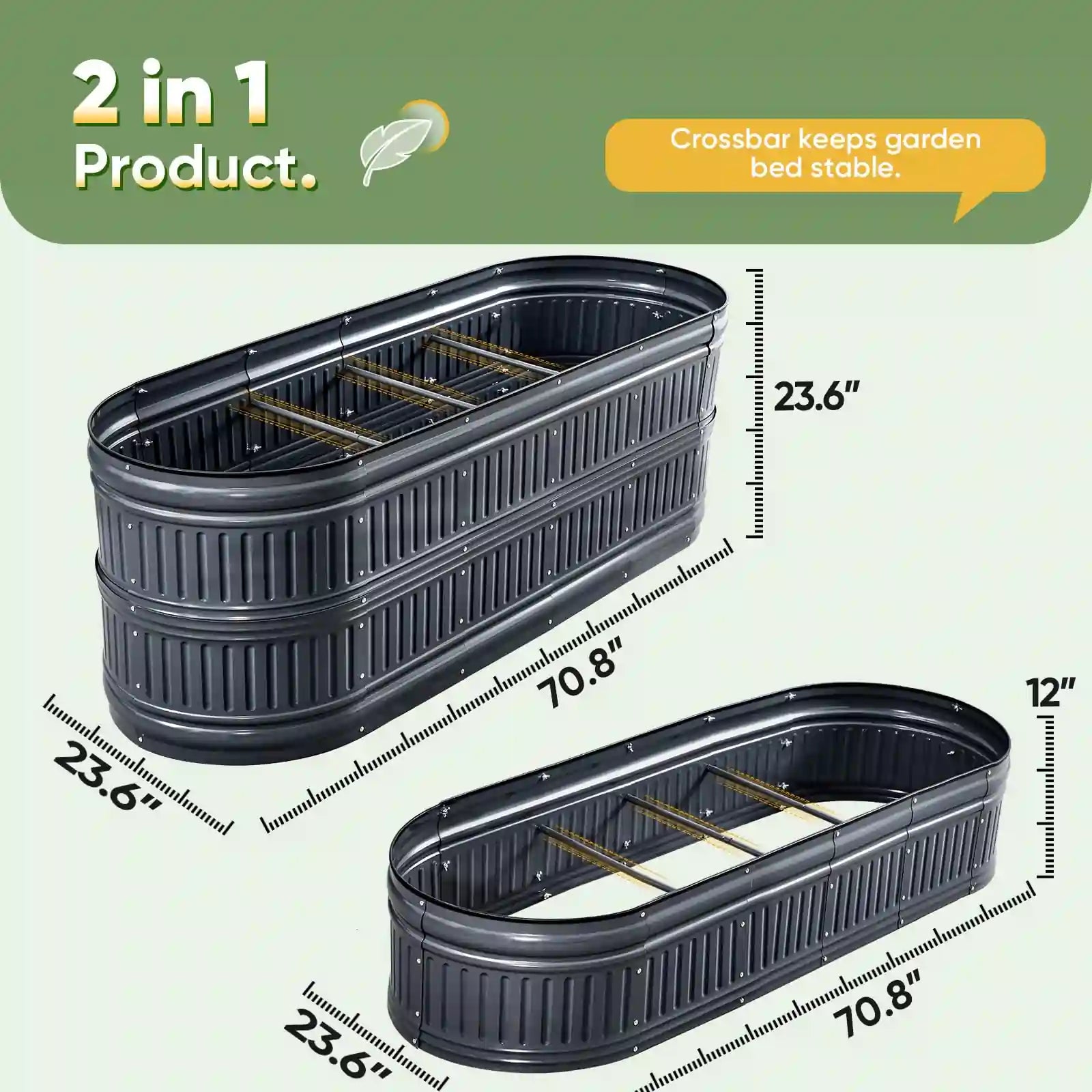 71x24x24 Inch Oval Elevated Raised Garden Bed Kit for Vegetables, Flowers & Herbs - Perfect for Backyard, Patio & Small Space Gardening