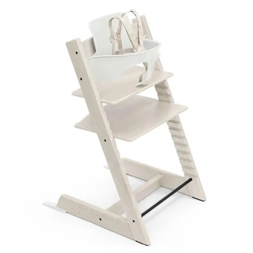 Stokke Tripp Trapp High Chair with Baby Set - Adjustable Wooden Chair for Toddlers & Kids - Whitewash Finish - Perfect for Dining, Learning & Playtime