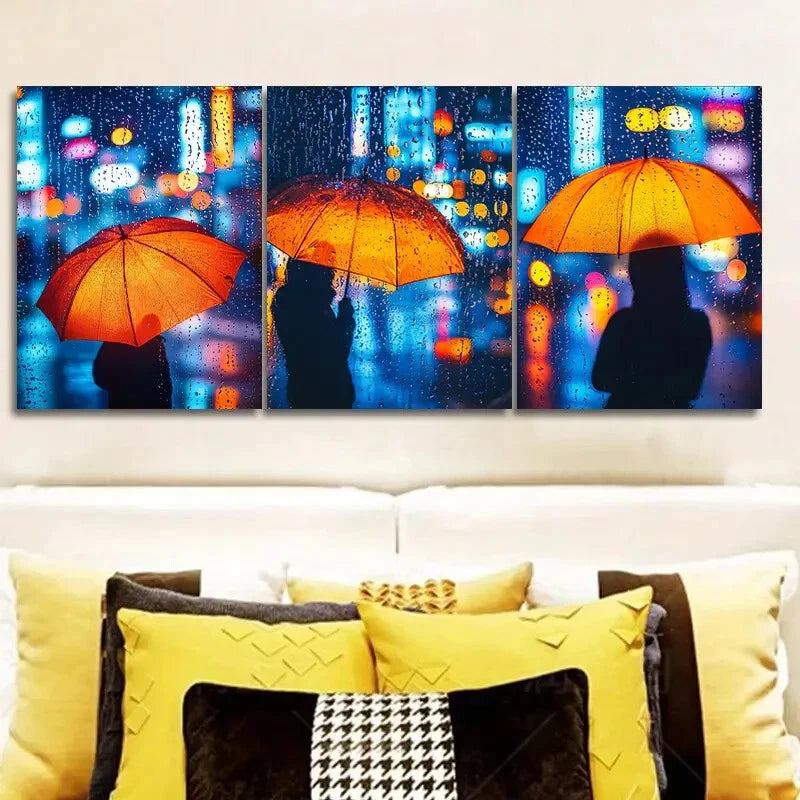 3-Piece Yellow Umbrella Wall Art Set - Premium Framed Canvas Prints 40x60cm (16x24in) - High Quality Australian Made Home Decor - Perfect for Living Room, Bedroom & Office Decoration