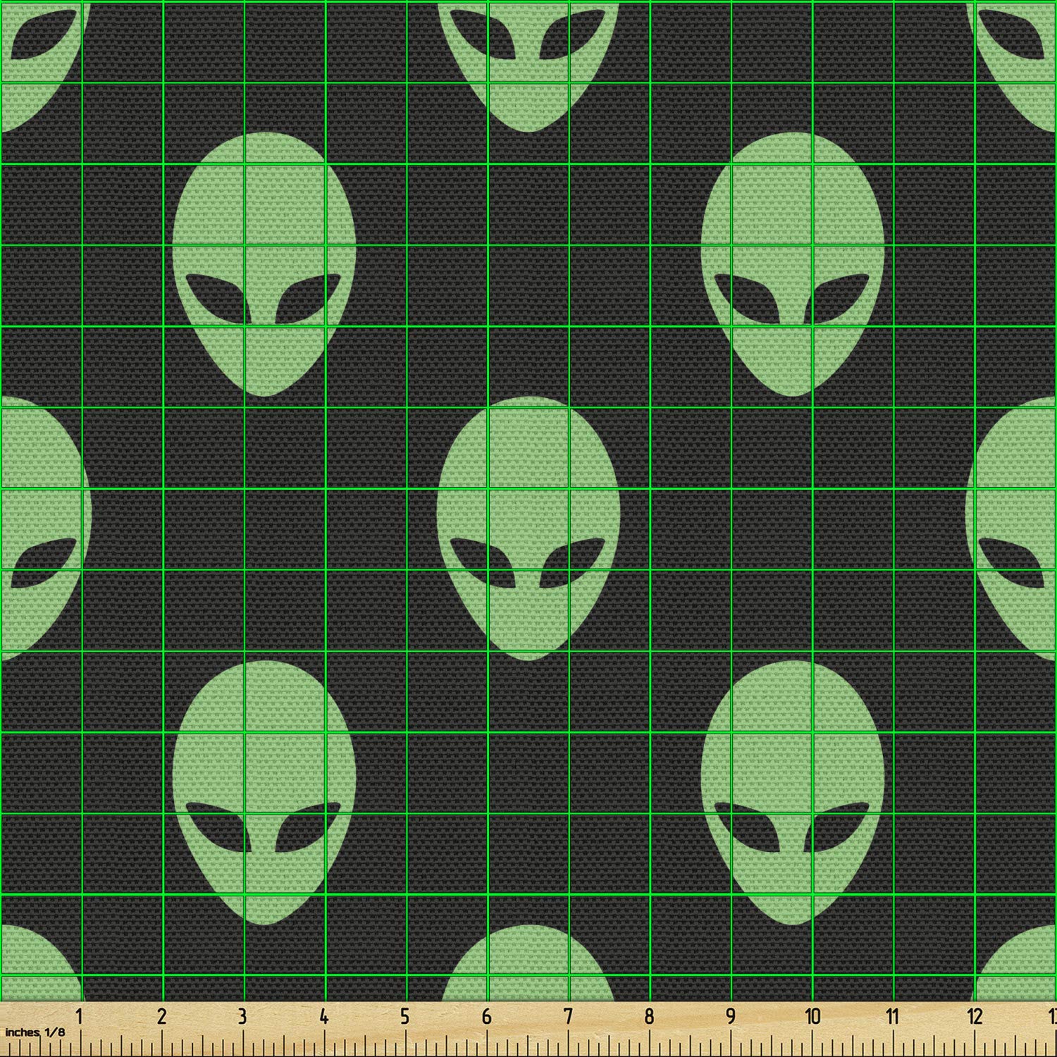 Ambesonne Alien Fabric by The Yard - Supernatural Martian Beings from Other Planets Print, Decorative Upholstery & Home Accent Fabric (10 Yards, Fern Green) - Perfect for DIY Projects, Curtains, Pillows & Space-Themed Decor