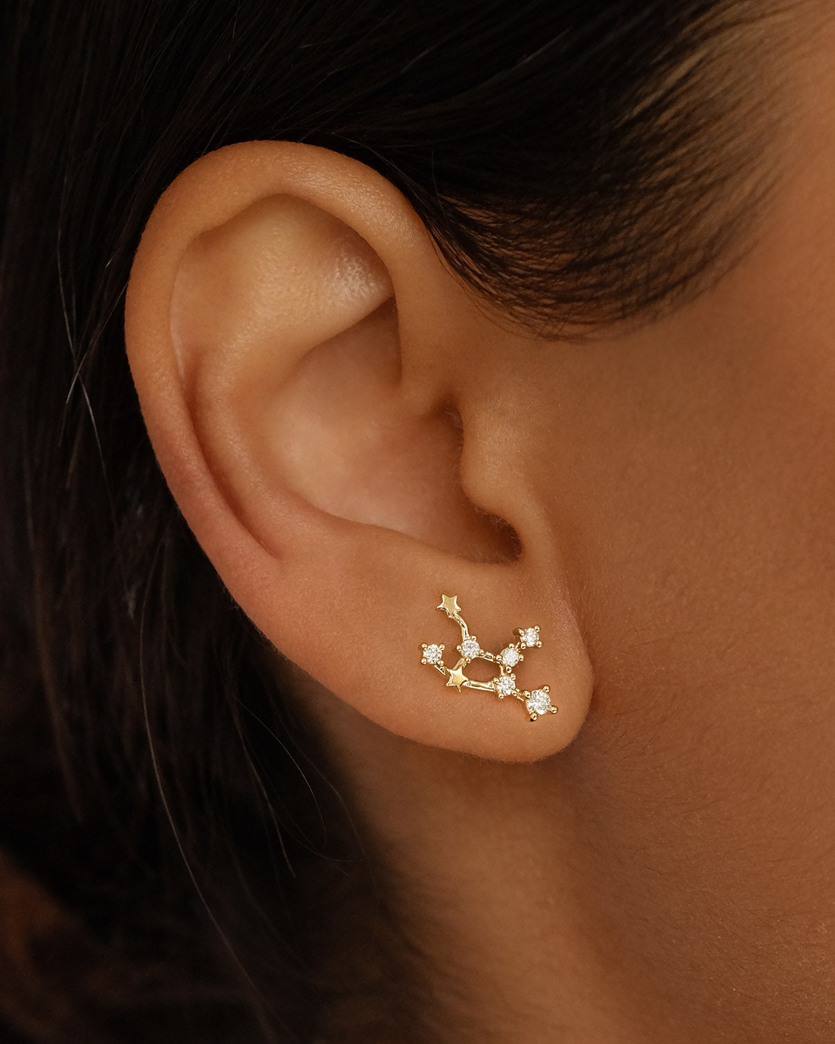 14K Solid Gold Starry Night Zodiac Constellation Diamond Stud Earrings for Virgo - Perfect Gift for Birthday, Anniversary & Special Occasions