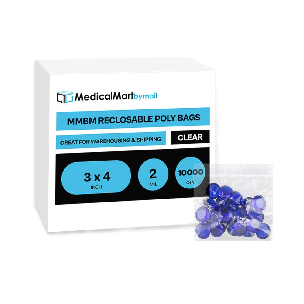 MMBM 3x4 Inch Reclosable Zipper Bags - 10000 Pack of 2 Mil Clear Plastic Storage Bags | Durable Lightweight Zip Lock Bags for Organizing Small Parts, Crafts, Jewelry & Office Supplies