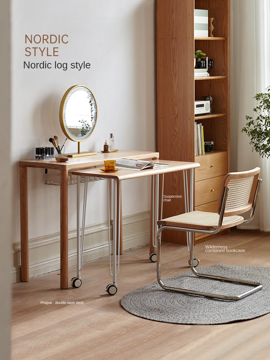 Solid Oak Wood Two-Tier Stackable Office Desk - Perfect for Home Office, Workspace & Small Business Use