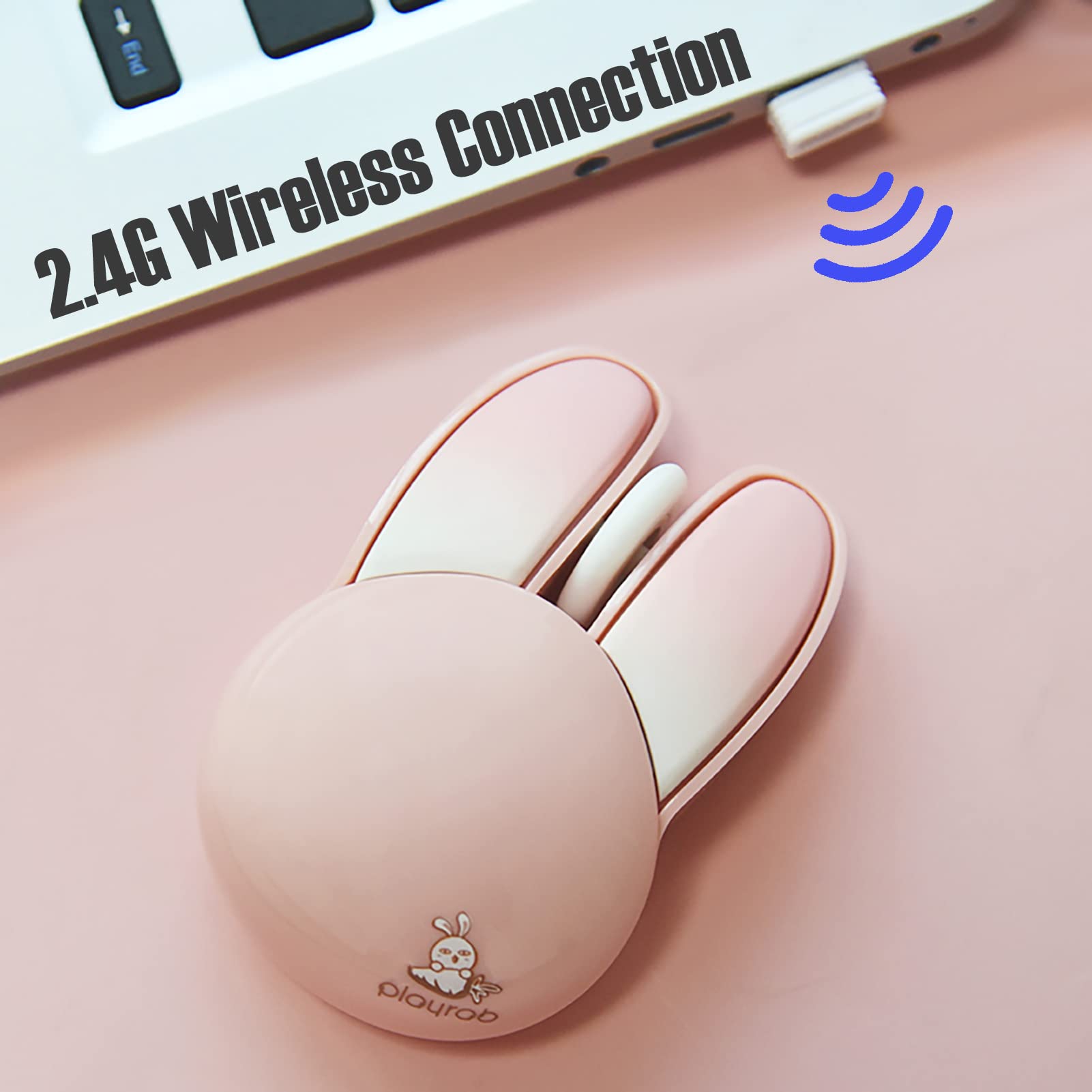 Cute Bunny Wireless Mouse - Lightweight Silent 2.4G Wireless Computer Mouse with Candy Colors, Kawaii Rabbit Design for Girls & Kids (Blue) - Perfect for Home, Office, School & Gaming