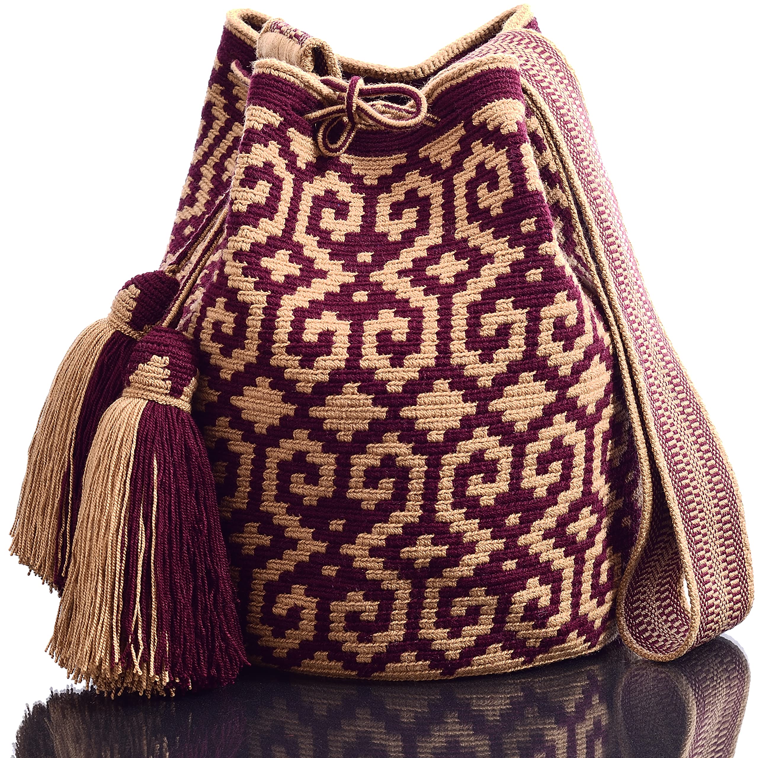Wayuu Boho Chic Handwoven Crocheted Tote Bag - Stylish Designer Shoulder Bag for Women, Perfect for Beach, Shopping & Travel Accessories
