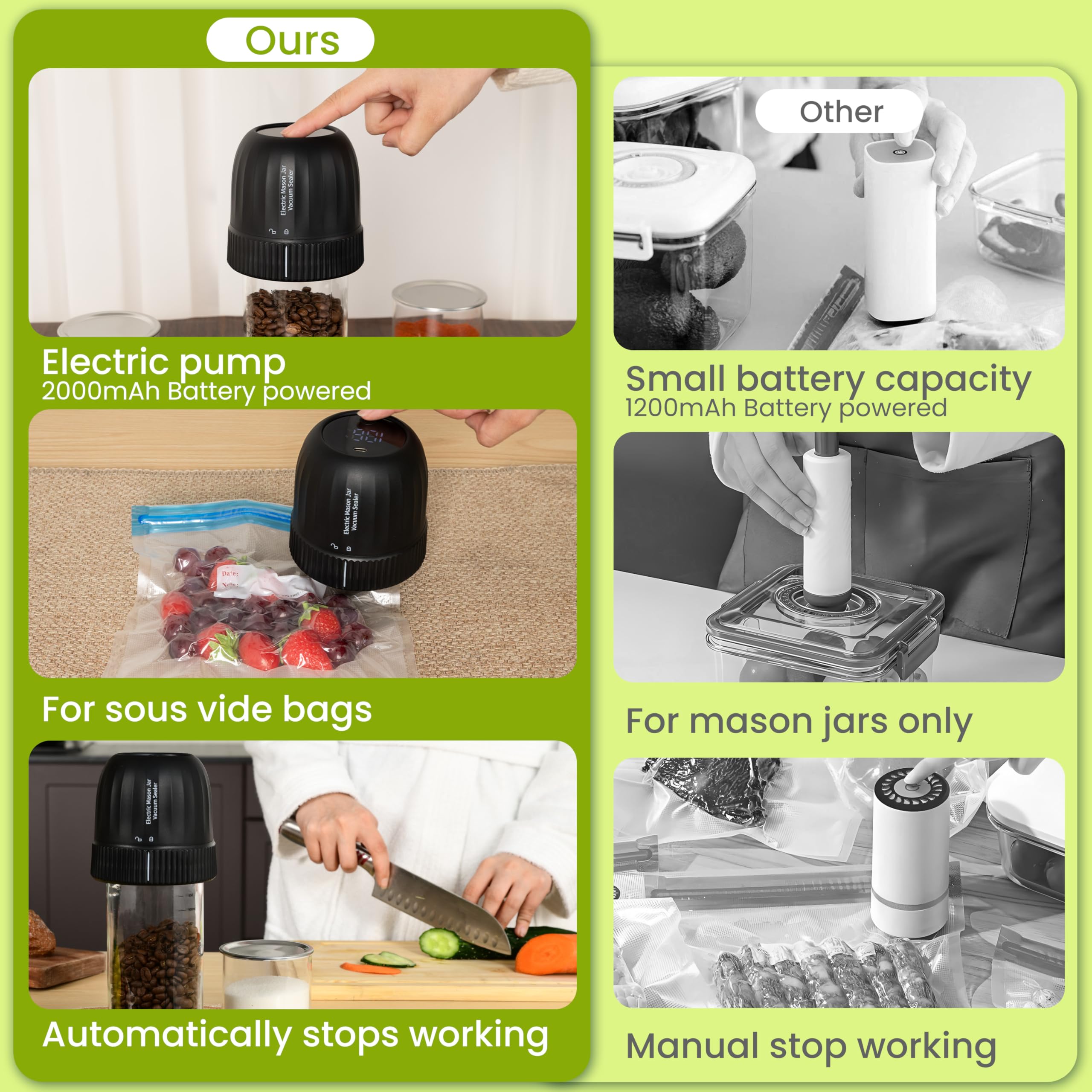 3-in-1 Electric Mason Jar Vacuum Sealer Kit - Wide & Regular Mouth Jar Sealer with Auto-Stop, Anti-Slip Grip & Opener - Includes Lids & Vacuum Bags for Food Storage, Meal Prep & Canning - Perfect for Home Kitchen, Camping & Emergency Food Preservation