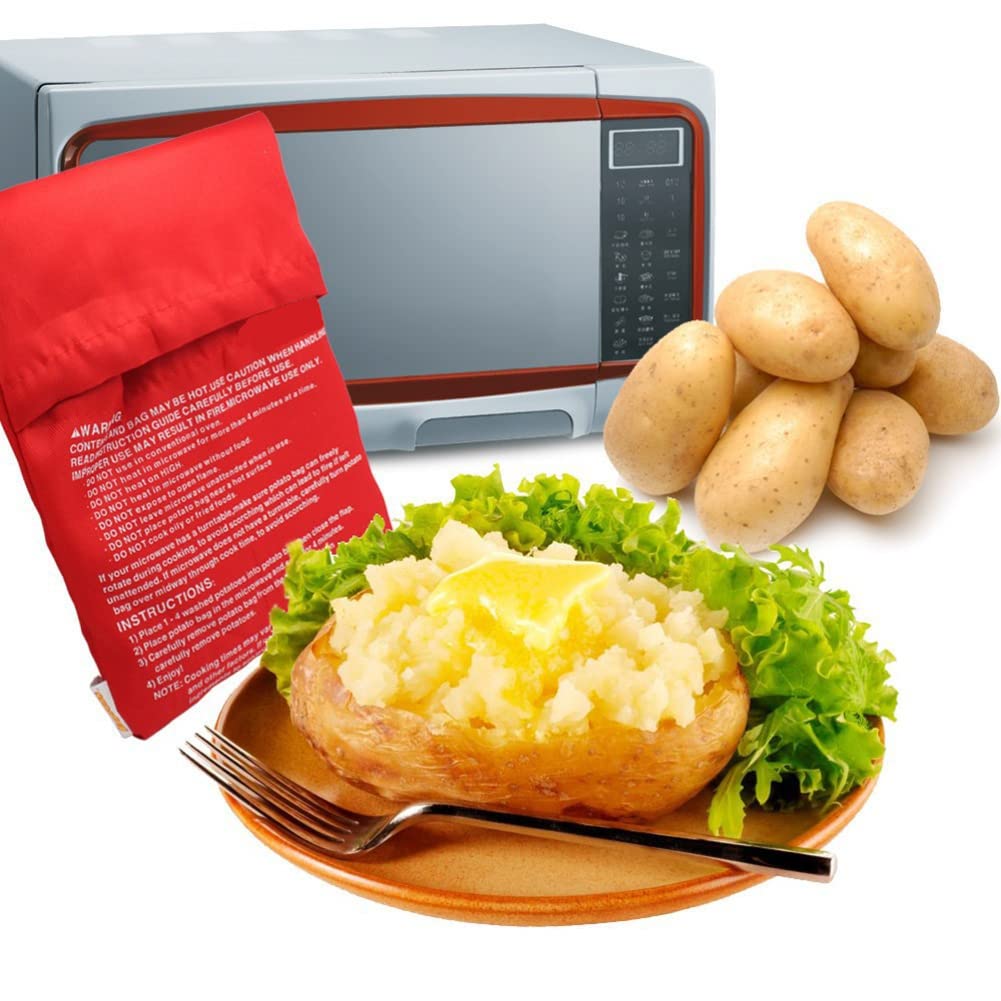 4PCS Reusable Microwave Potato Bags - Washable Fabric Potato Cooker Pouch for Baking Potatoes in 4 Minutes | Perfect for Quick Meals, Camping & Dorm Cooking