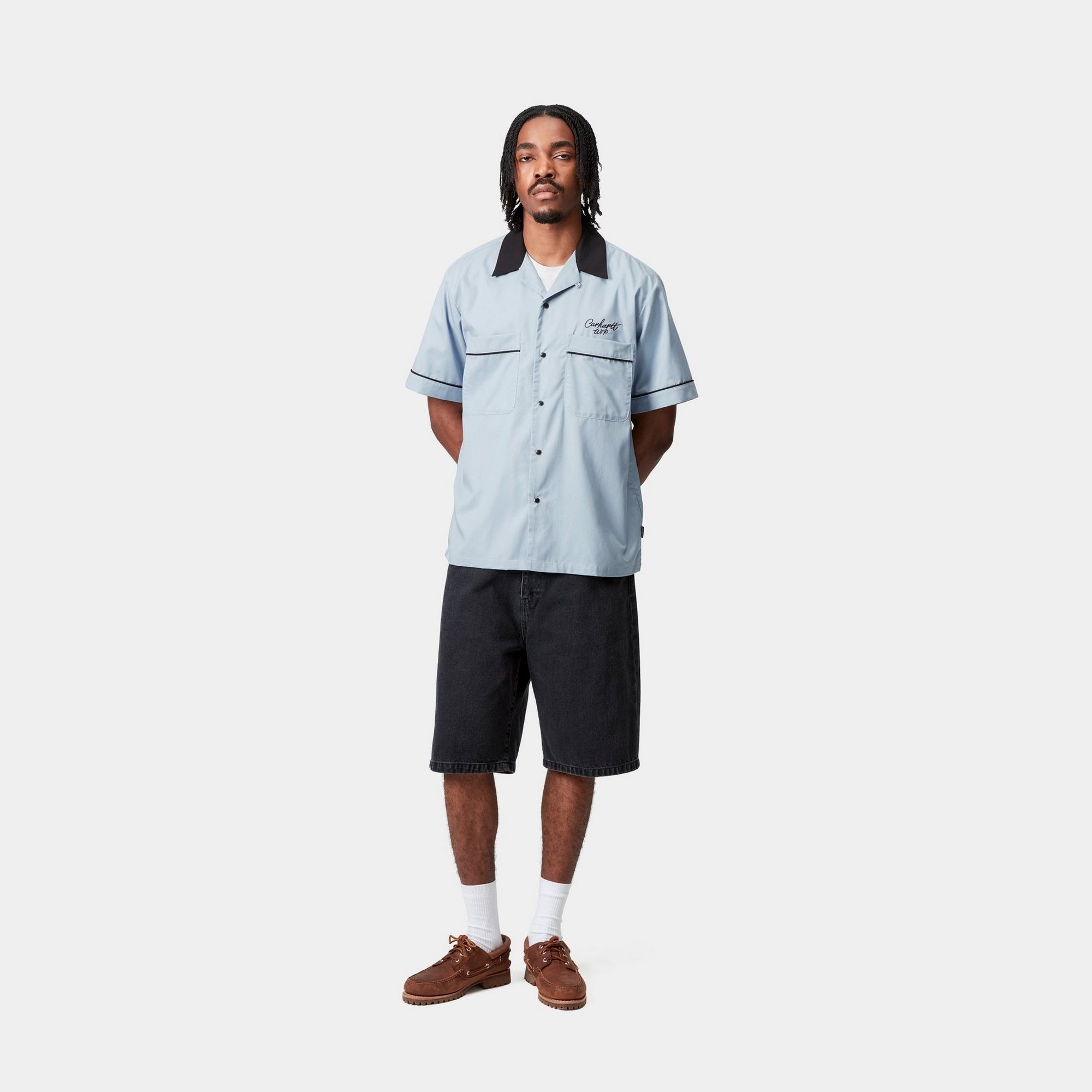 Men's Short Sleeve Bowl Neck T-Shirt - Blue Fog & Black Color Options | Casual Wear, Street Style, Summer Outfits