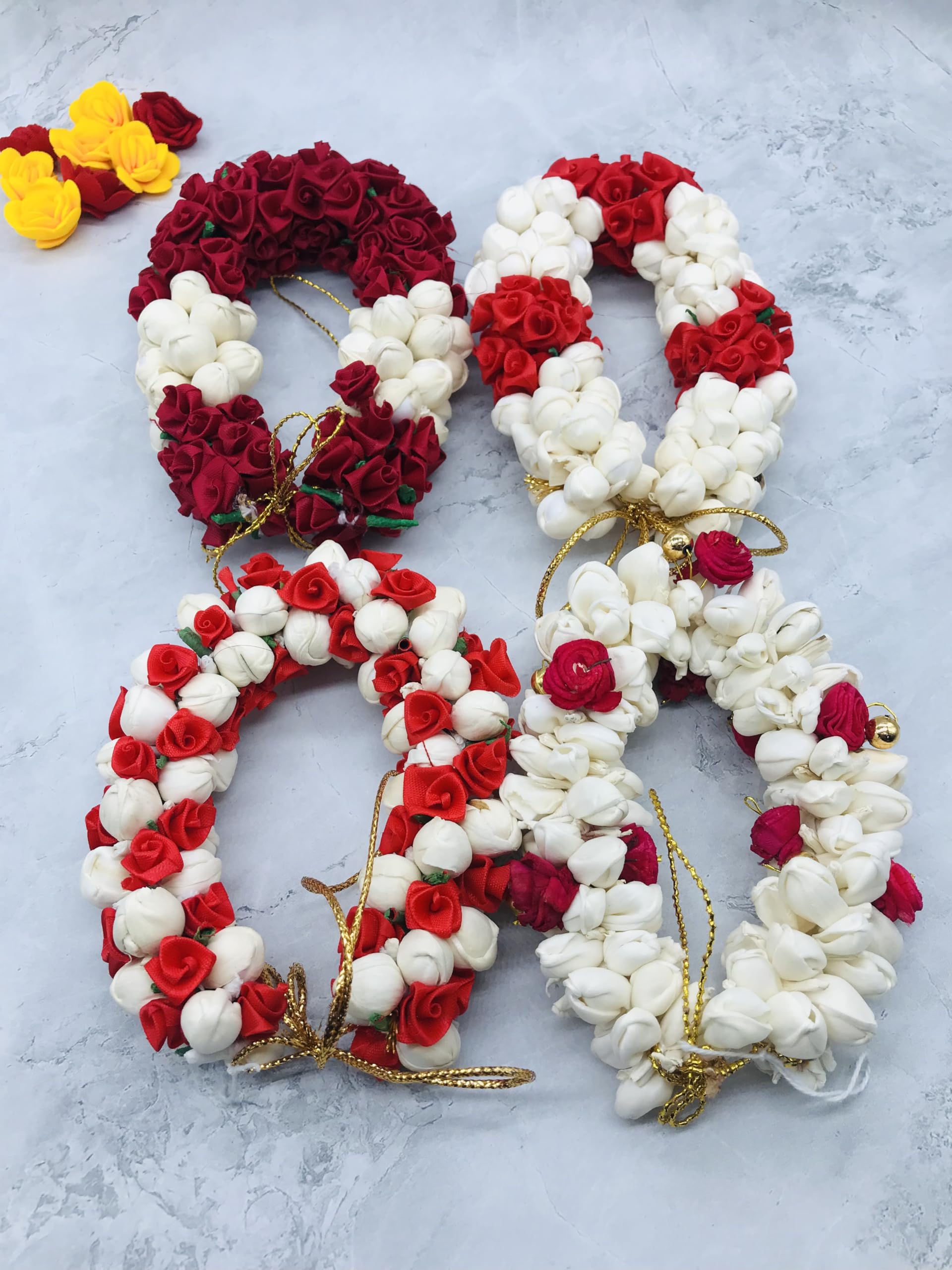 GadinFashion™ 4-Pack Multicolor Mogra Flower Hair Gajra for Girls - Traditional Indian Hair Accessories for Weddings, Parties & Festivals