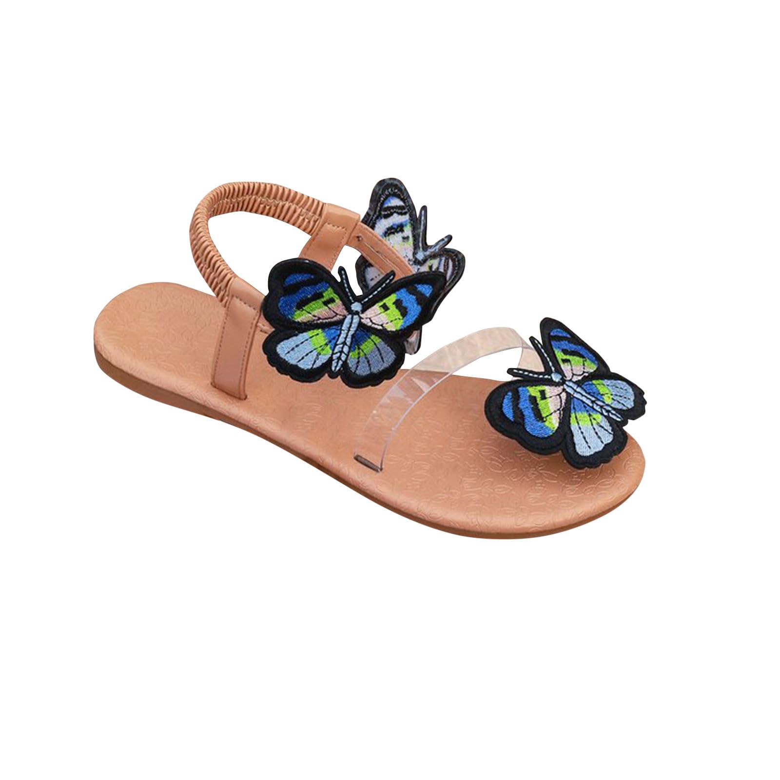2024 Women's Oversized Flat Sandals with Butterfly Embroidery - Comfortable Beach Shoes for Summer, Walking, and Outdoor Activities