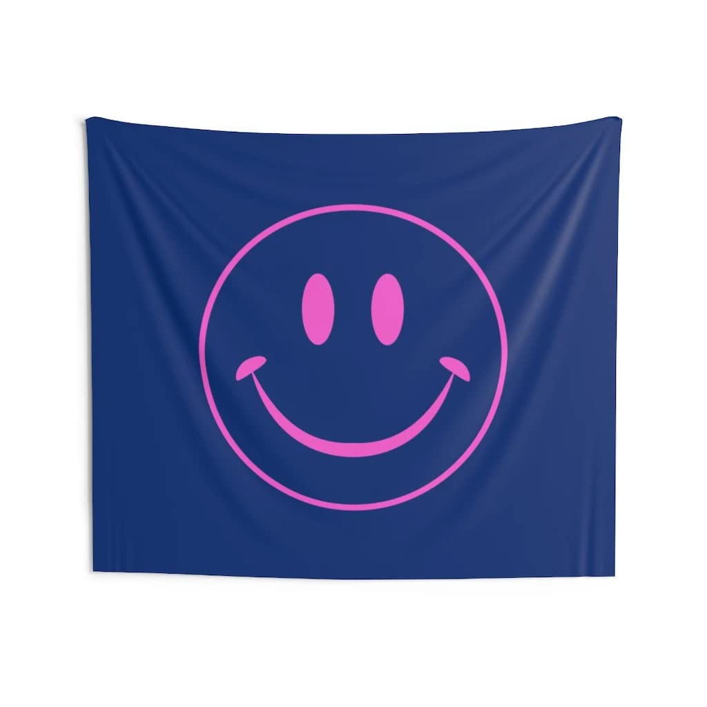 Smiley Face Tapestry Wall Hanging - Pastel Preppy Room Decor for Teen Bedroom & College Dorm - Blue Pink Hippie Flags Tapestry 80x68 Inch - Perfect for Boho Chic Decor, Girls Room Makeover & Cozy Bedroom Vibes