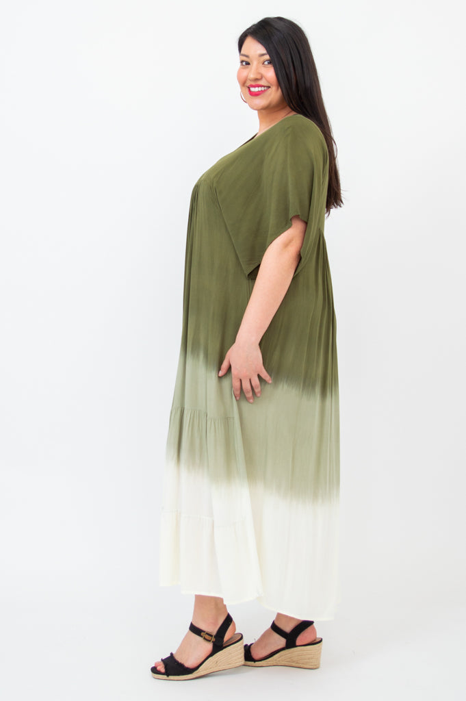 Empress Dress - Green Dip Dye Maxi Dress for Women | Boho Chic Summer Dress for Beach, Wedding & Special Occasions