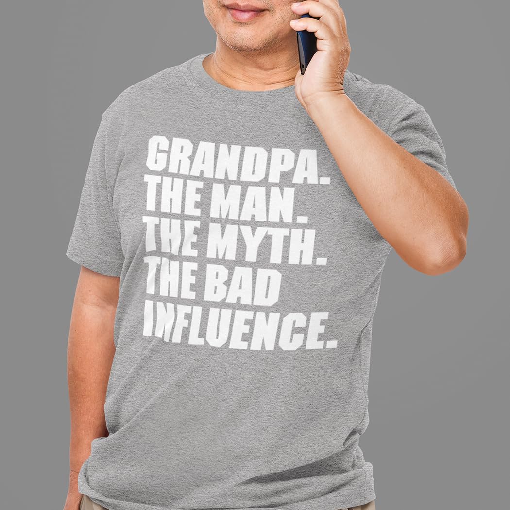 Grandpa The Man The Myth The Bad Influence Funny Vintage T-Shirt - Cool Novelty Gift for Dad, Grandfather & Family - Perfect for Birthdays, Father's Day & Casual Wear
