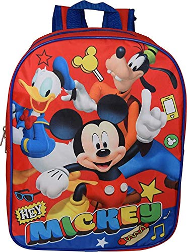 Mickey Mouse 15 Inch Kids Backpack for School - Red and Blue Disney Character Backpack - Perfect for Elementary Students, Daycare & Disney Theme Parks