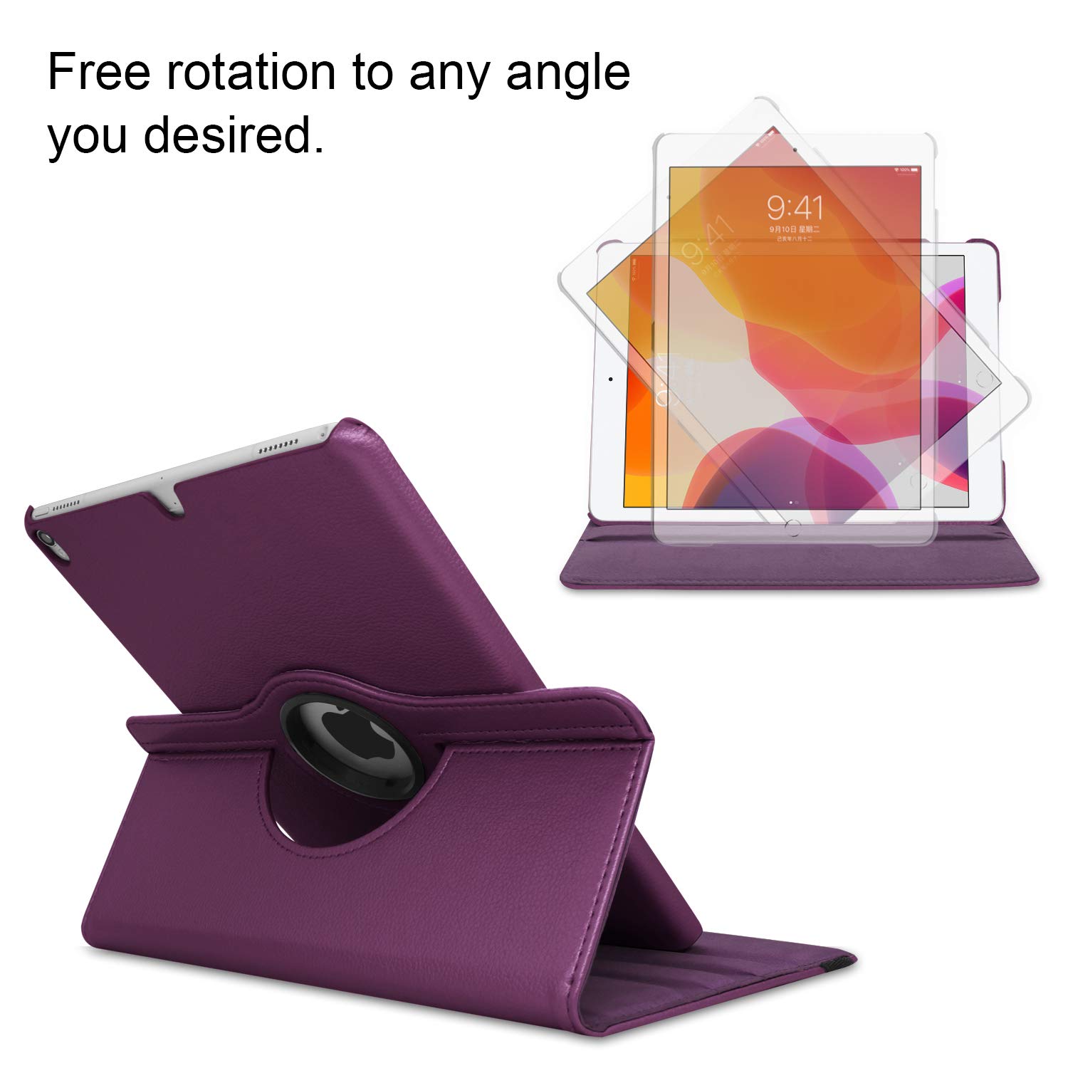 Premium 360° Rotating Leather Case for iPad Air 2 - Multi-Angle Stand with Auto Sleep/Wake | Full Body Protection | Purple | Perfect for Work, Travel & Entertainment