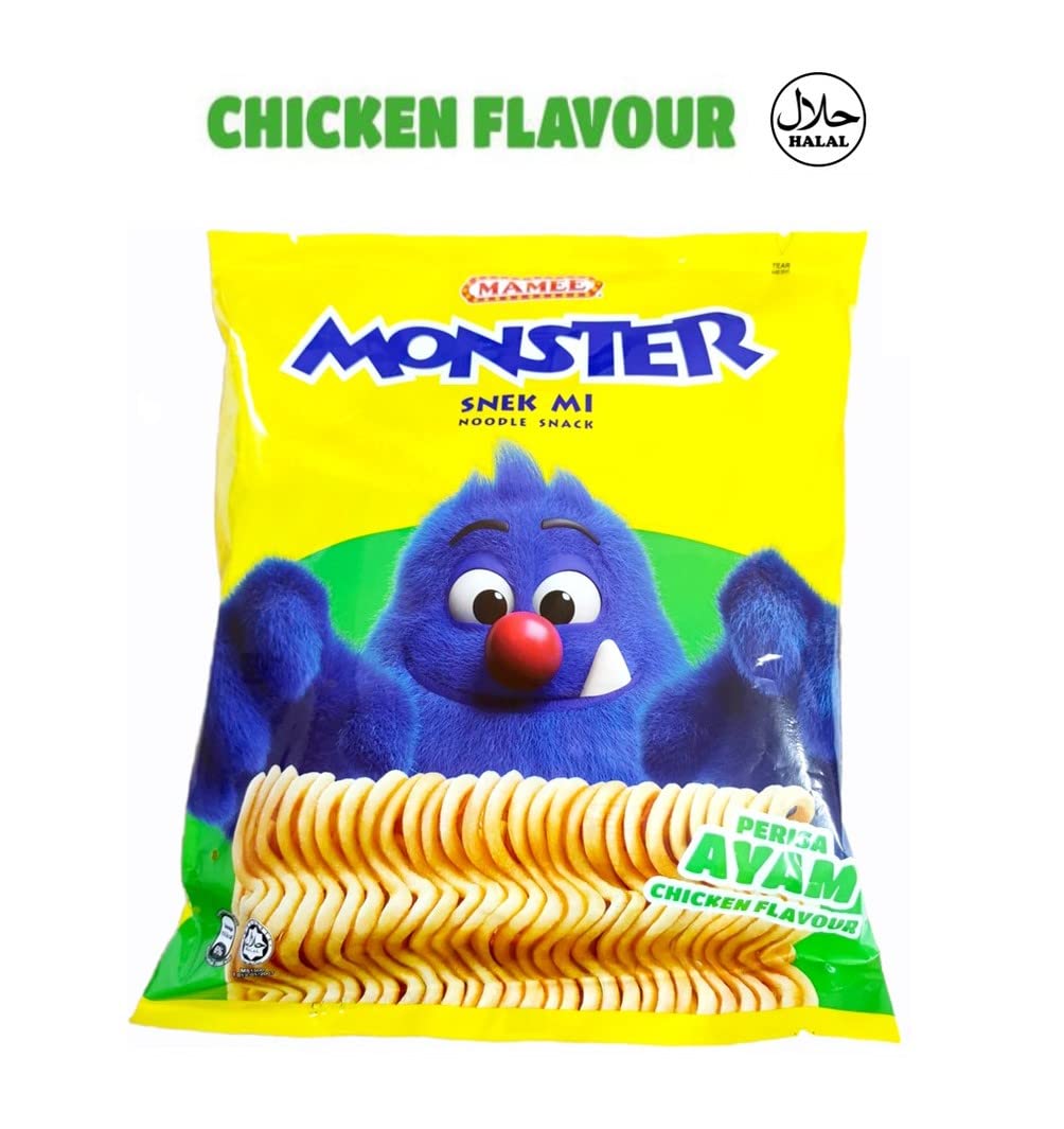 Mamee Monster Noodles Snacks 30 Packs x 25g - Crunchy Chicken Flavor Instant Noodles | Perfect for School Lunches, Office Snacks & Road Trips