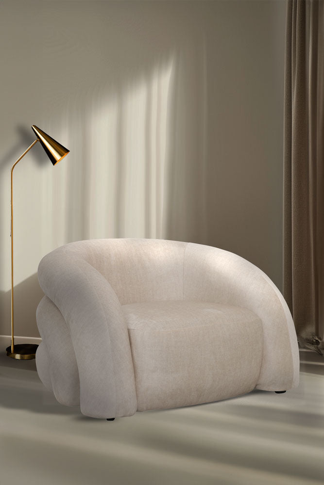 Ergonomic Curved Cream Snug Armchair - Modern Comfortable Lounge Chair for Living Room, Bedroom & Office - Perfect for Relaxing, Reading & Small Space Decor