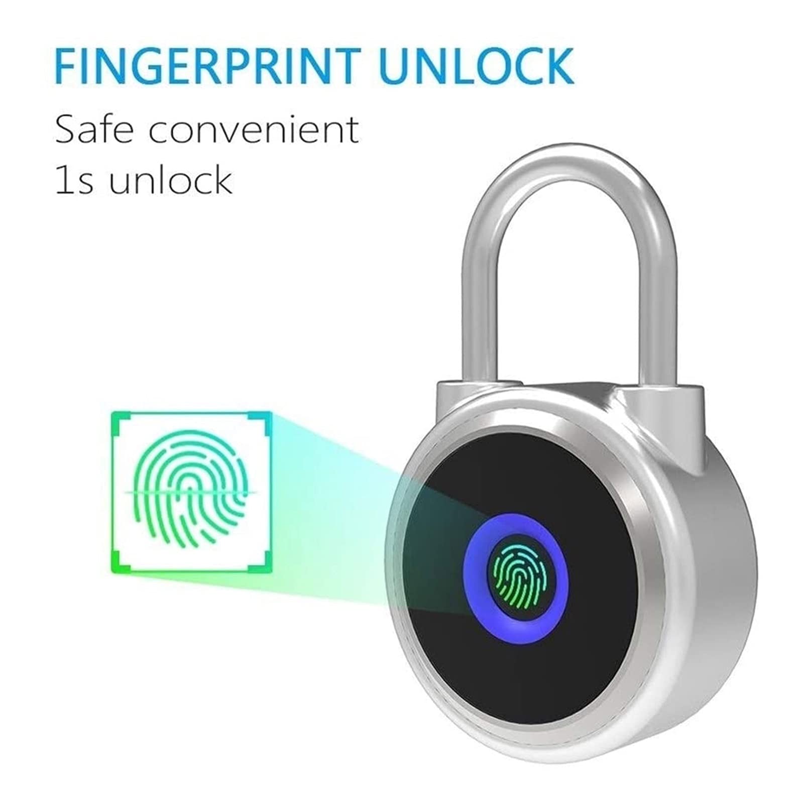 Fingerprint Padlock - Biometric Keyless Smart Lock with USB Charging, Weatherproof & Waterproof for Gym, Gate, Luggage, Backpack, Bike - Ideal for Outdoor Security and Travel Protection