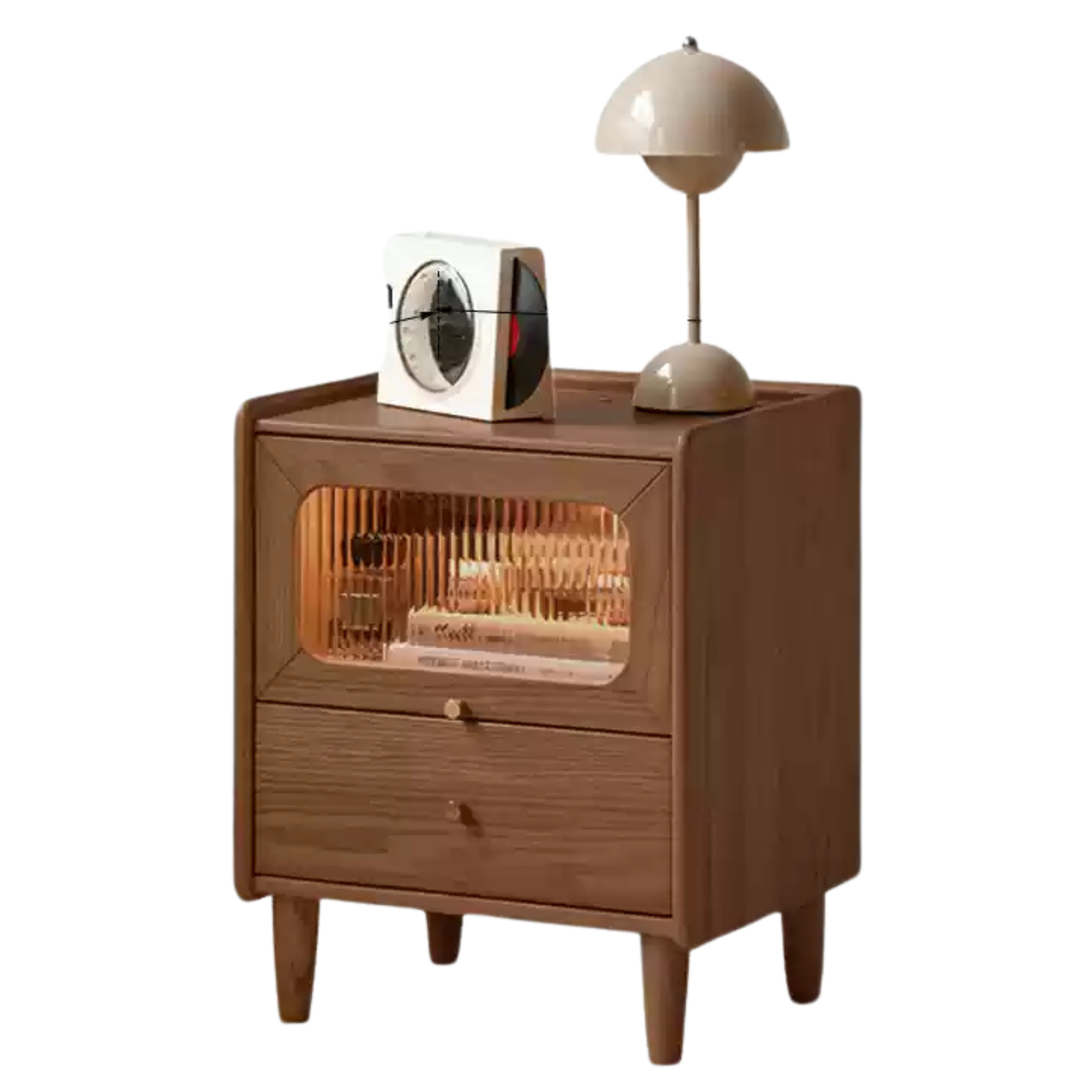 Solid Oak Wood Nightstand with Built-in LED Light - Modern Bedside Table for Bedroom, Living Room, or Office