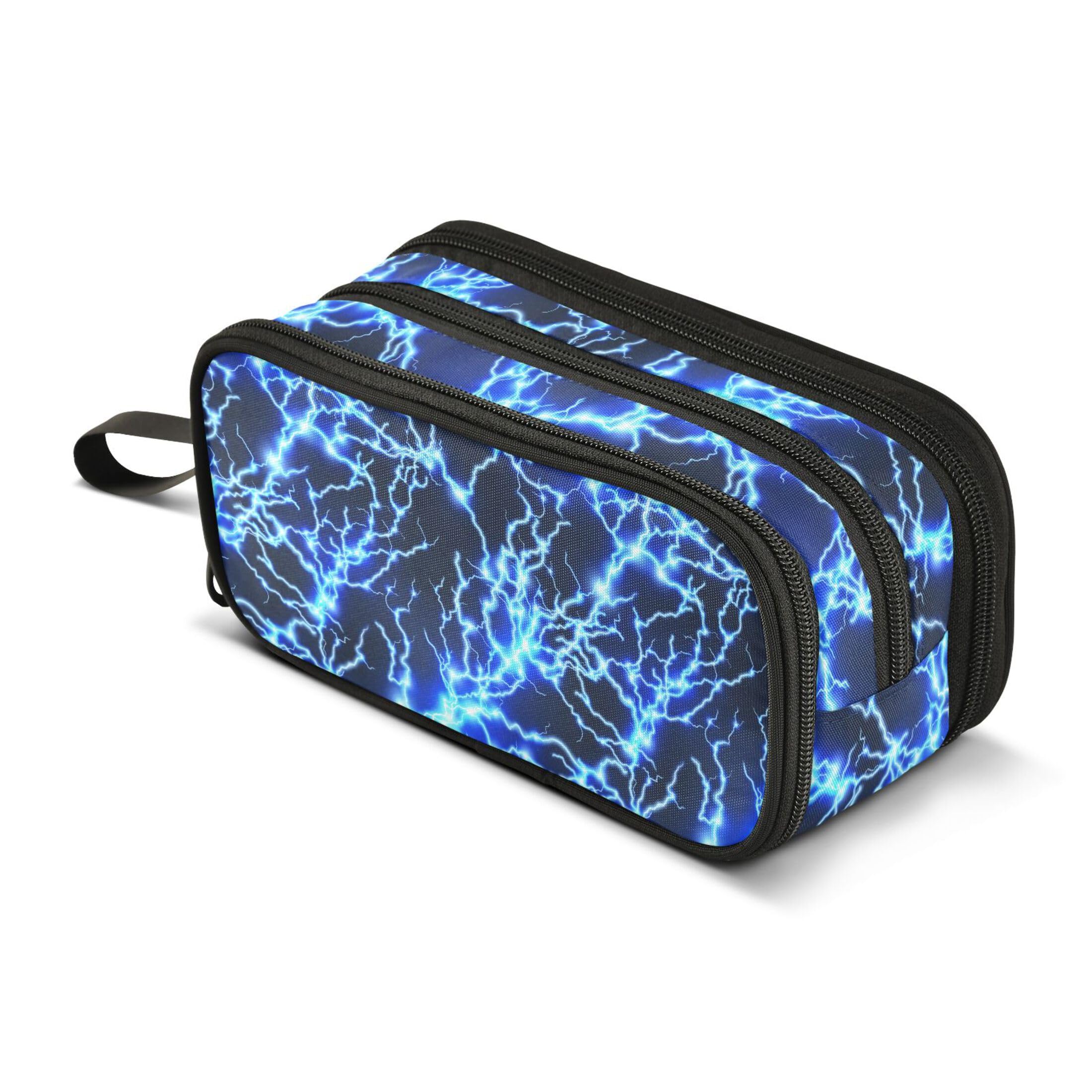 Lightning Bolt Printed Cool Blue Zipper Pencil Case - 3 Compartment Pen Organizer for School, Office & Travel - Durable Pouch for Pens, Markers & Art Supplies