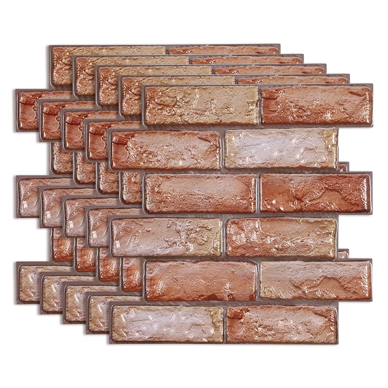 GKEKWMX 12PCS 3D Brick Wall Panels - Self-Adhesive Waterproof PVC Wallpaper for Bathroom & Kitchen Decor - Peel and Stick Oil-Proof Wall Stickers for Home Interior Design - Perfect for DIY Home Improvement, Accent Walls, and Rental Apartment Renovations
