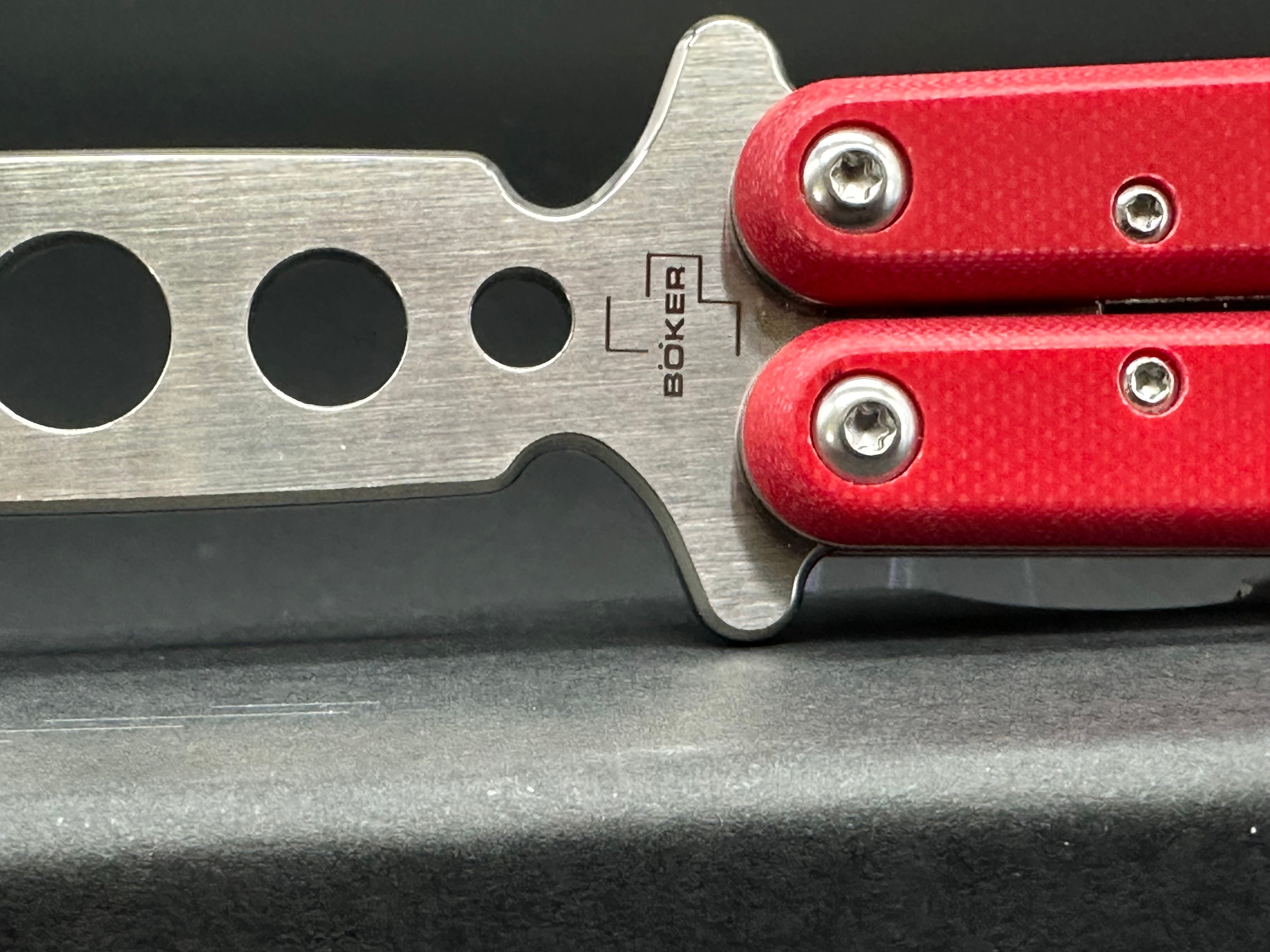 Boker Plus 01BO712 Butterfly Knife Trainer with Red G10 Handle - Safe Practice Tool for Beginners, Flipping Tricks & EDC Training