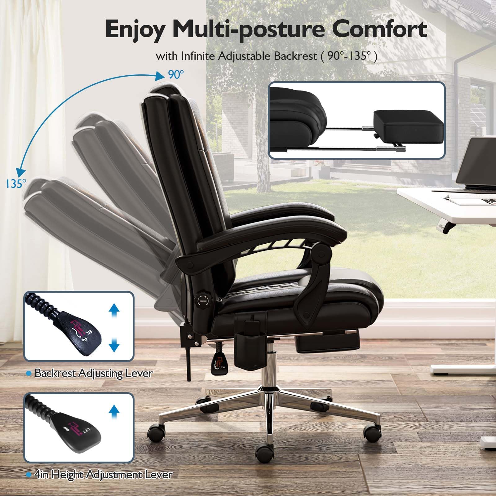 Premium Ergonomic Executive Office Chair with Adjustable Lumbar Support & Footrest - Big and Tall High Back Computer Chair for Home & Office - Perfect for Long Work Hours, Gaming & Remote Work (Black)