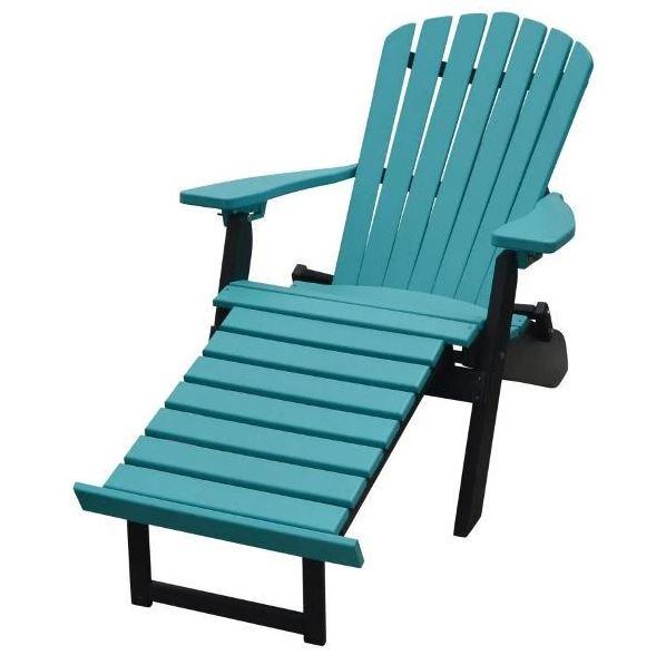 A&L Furniture Poly Folding Reclining Adirondack Chair with Pullout Ottoman - Outdoor Patio, Poolside, Garden, and Deck Relaxation Chair
